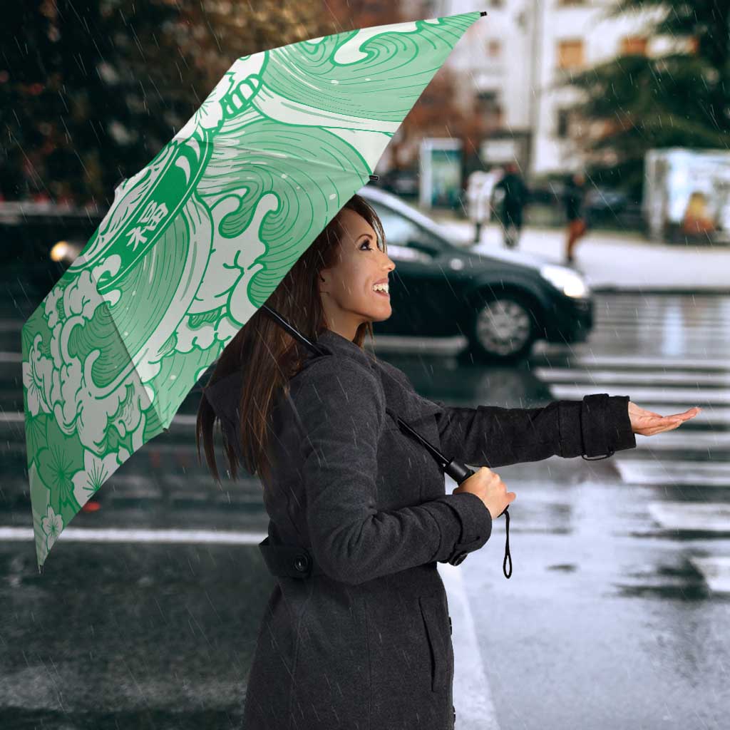 Green Palaka Hawaiian And Japanese Umbrella Maneki Neko And Sakura Bloom DT05 - Polynesian Pride