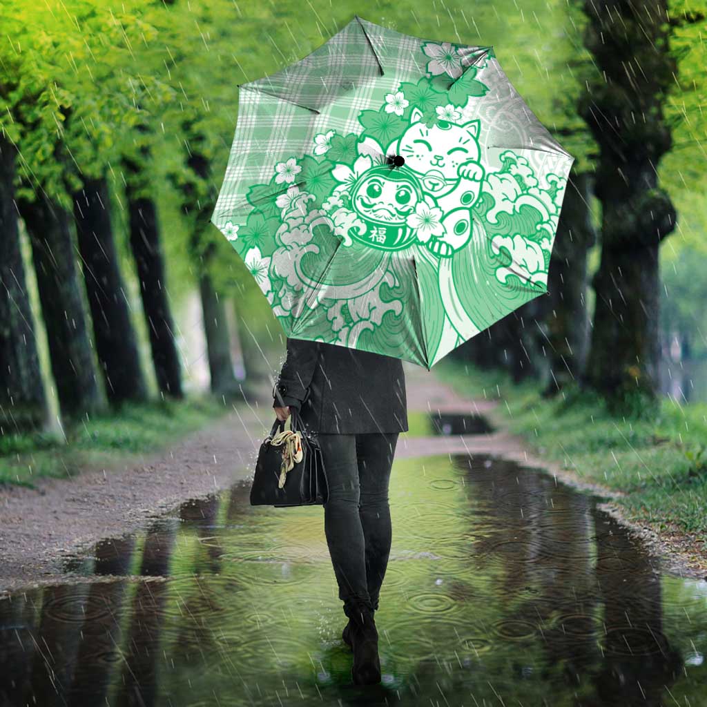 Green Palaka Hawaiian And Japanese Umbrella Maneki Neko And Sakura Bloom DT05 - Polynesian Pride