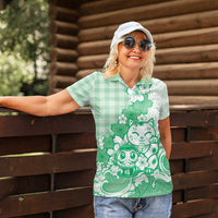 Green Palaka Hawaiian And Japanese Women Polo Shirt Maneki Neko And Sakura Bloom DT05 - Polynesian Pride