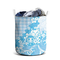 Blue Palaka Hawaiian And Japanese Laundry Basket Maneki Neko And Sakura Bloom DT05 - Polynesian Pride