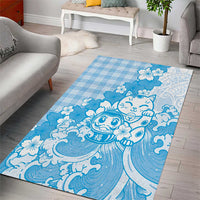 Blue Palaka Hawaiian And Japanese Area Rug Maneki Neko And Sakura Bloom DT05 - Polynesian Pride