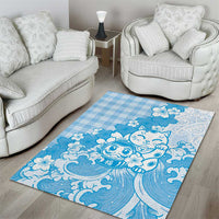Blue Palaka Hawaiian And Japanese Area Rug Maneki Neko And Sakura Bloom DT05 - Polynesian Pride