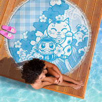 Blue Palaka Hawaiian And Japanese Beach Blanket Maneki Neko And Sakura Bloom DT05 - Polynesian Pride