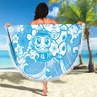 Blue Palaka Hawaiian And Japanese Beach Blanket Maneki Neko And Sakura Bloom DT05 - Polynesian Pride
