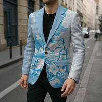 Blue Palaka Hawaiian And Japanese Blazer Maneki Neko And Sakura Bloom DT05 - Polynesian Pride