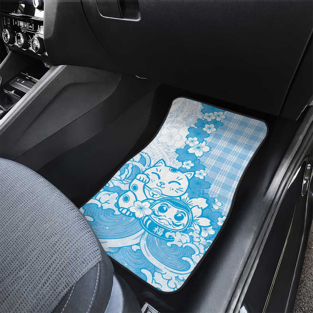 Blue Palaka Hawaiian And Japanese Car Mats Maneki Neko And Sakura Bloom DT05 - Polynesian Pride