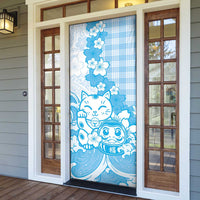 Blue Palaka Hawaiian And Japanese Door Cover Maneki Neko And Sakura Bloom DT05 - Polynesian Pride