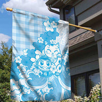 Blue Palaka Hawaiian And Japanese Garden Flag Maneki Neko And Sakura Bloom DT05 - Polynesian Pride