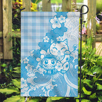 Blue Palaka Hawaiian And Japanese Garden Flag Maneki Neko And Sakura Bloom DT05 Garden Flag Blue - Polynesian Pride