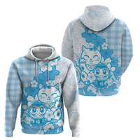 Blue Palaka Hawaiian And Japanese Hoodie Maneki Neko And Sakura Bloom DT05 - Polynesian Pride