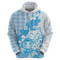 Blue Palaka Hawaiian And Japanese Hoodie Maneki Neko And Sakura Bloom DT05 - Polynesian Pride