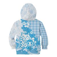 Blue Palaka Hawaiian And Japanese Kid Hoodie Maneki Neko And Sakura Bloom DT05 - Polynesian Pride