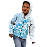 Blue Palaka Hawaiian And Japanese Kid Hoodie Maneki Neko And Sakura Bloom DT05 - Polynesian Pride
