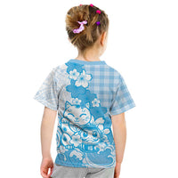 Blue Palaka Hawaiian And Japanese Kid T Shirt Maneki Neko And Sakura Bloom DT05 - Polynesian Pride