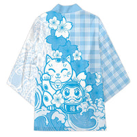 Blue Palaka Hawaiian And Japanese Kimono Maneki Neko And Sakura Bloom DT05 - Polynesian Pride