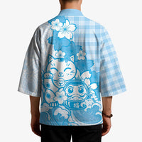Blue Palaka Hawaiian And Japanese Kimono Maneki Neko And Sakura Bloom DT05 - Polynesian Pride