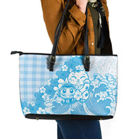 Blue Palaka Hawaiian And Japanese Leather Tote Bag Maneki Neko And Sakura Bloom DT05 - Polynesian Pride