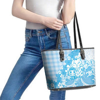 Blue Palaka Hawaiian And Japanese Leather Tote Bag Maneki Neko And Sakura Bloom DT05 - Polynesian Pride