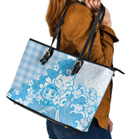 Blue Palaka Hawaiian And Japanese Leather Tote Bag Maneki Neko And Sakura Bloom DT05 - Polynesian Pride