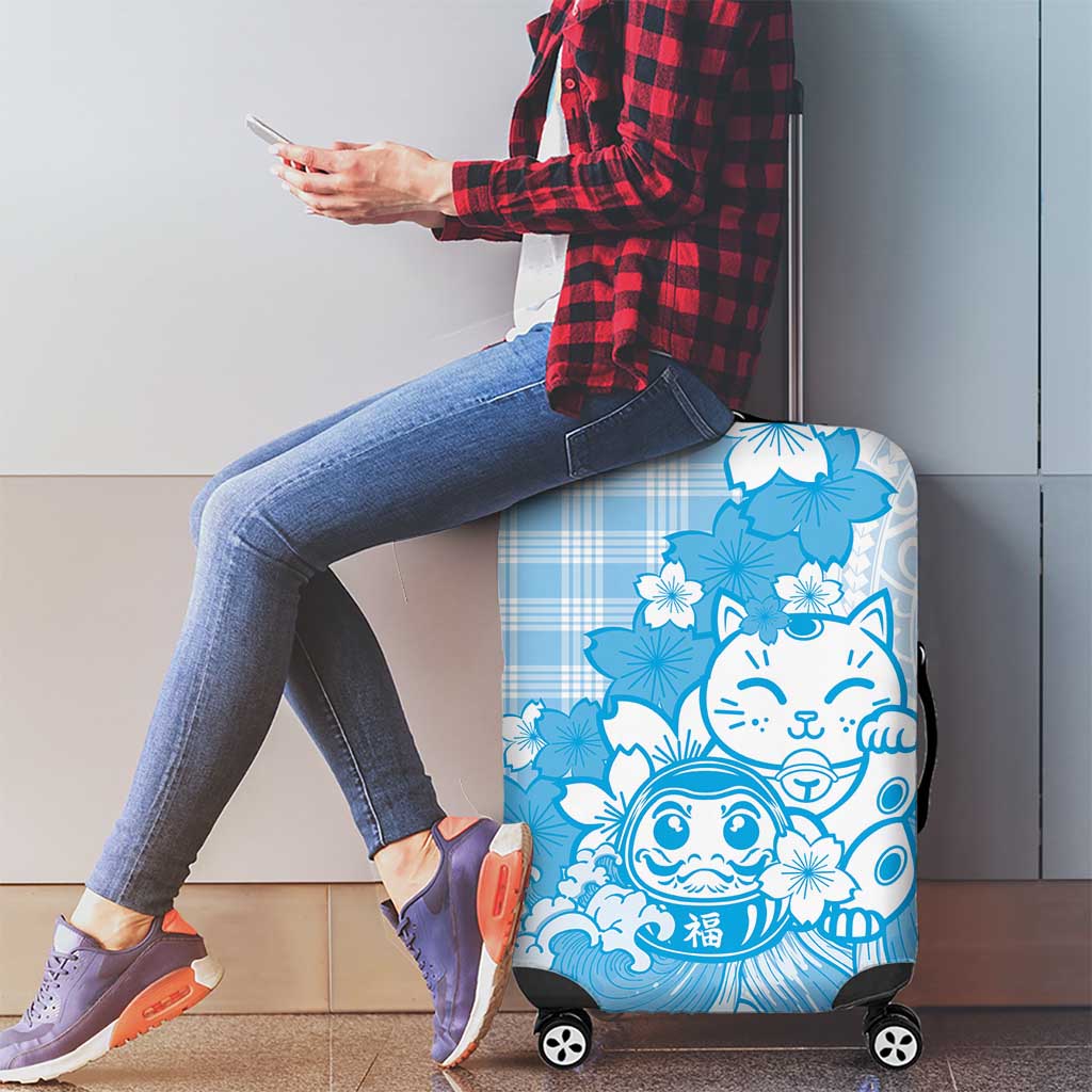 Blue Palaka Hawaiian And Japanese Luggage Cover Maneki Neko And Sakura Bloom DT05 - Polynesian Pride