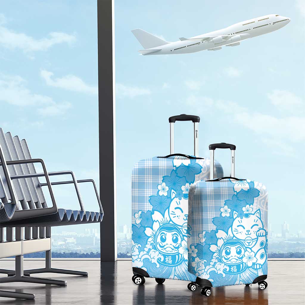 Blue Palaka Hawaiian And Japanese Luggage Cover Maneki Neko And Sakura Bloom DT05 - Polynesian Pride