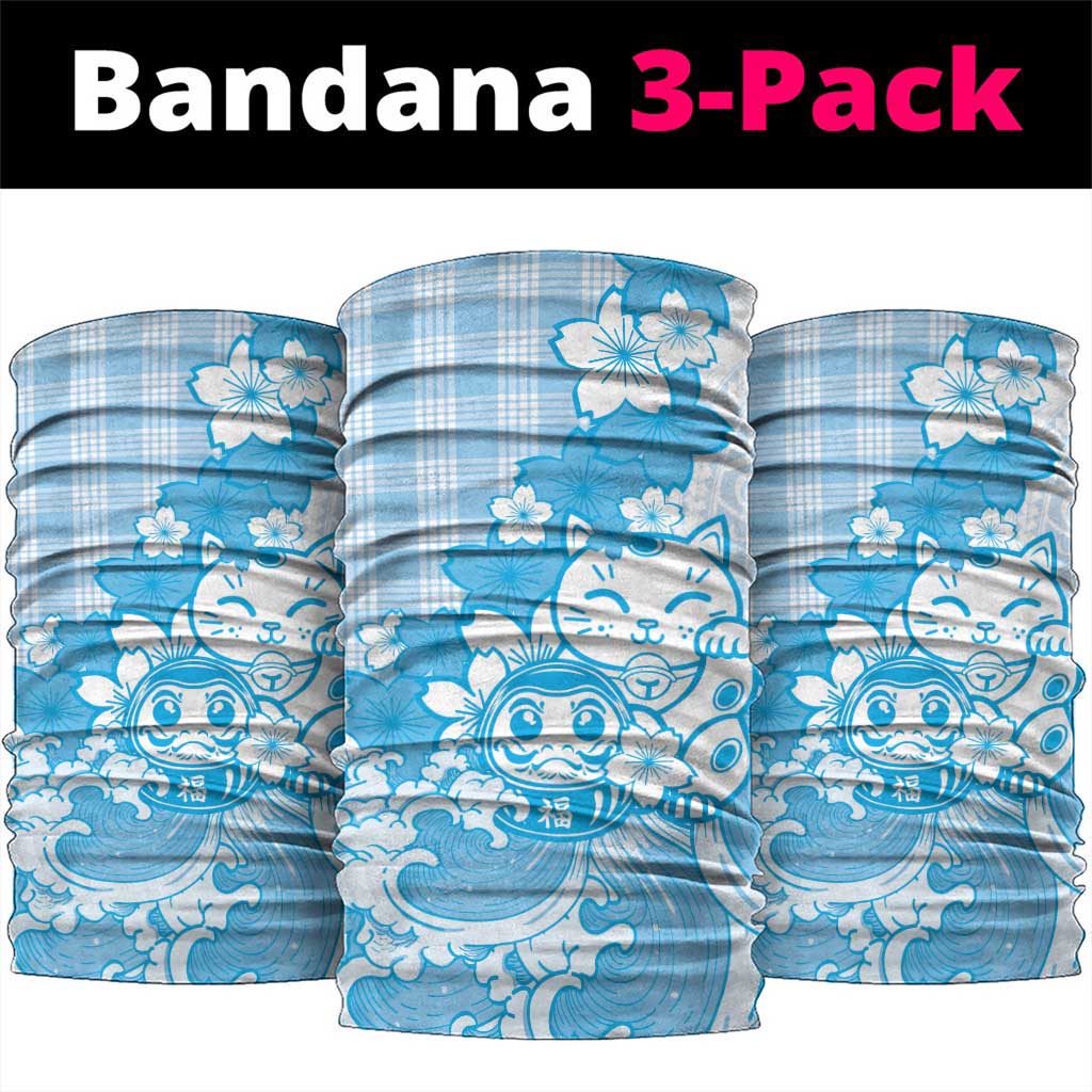 Blue Palaka Hawaiian And Japanese Neck Gaiter Maneki Neko And Sakura Bloom DT05 package One Size: 25*50cm Blue - Polynesian Pride
