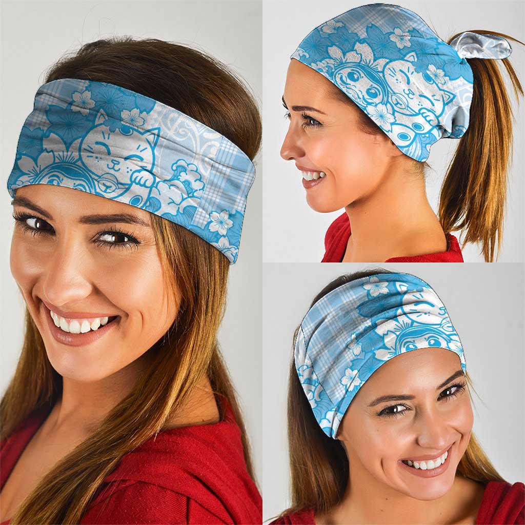 Blue Palaka Hawaiian And Japanese Neck Gaiter Maneki Neko And Sakura Bloom DT05 - Polynesian Pride