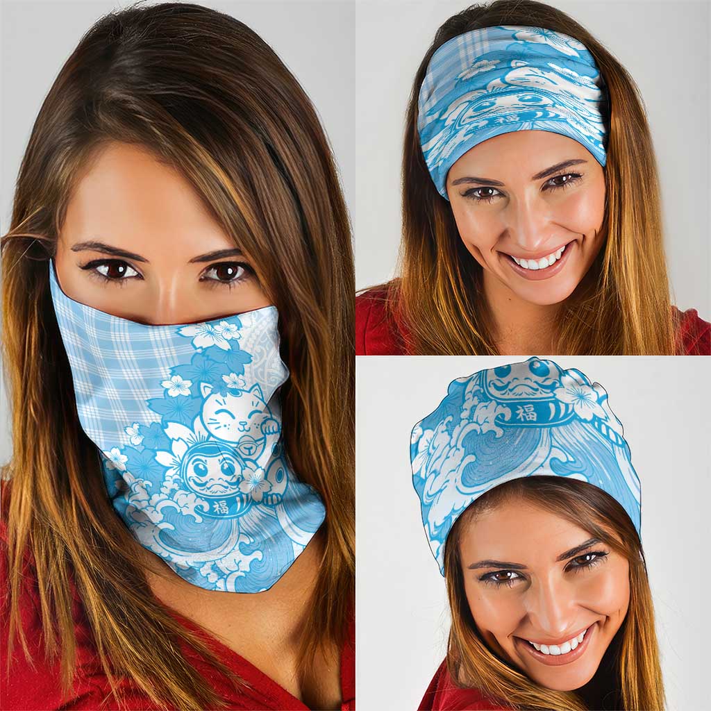 Blue Palaka Hawaiian And Japanese Neck Gaiter Maneki Neko And Sakura Bloom DT05 - Polynesian Pride