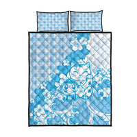 Blue Palaka Hawaiian And Japanese Quilt Bed Set Maneki Neko And Sakura Bloom DT05 - Polynesian Pride