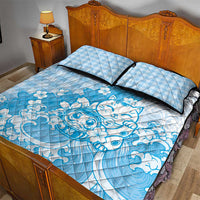 Blue Palaka Hawaiian And Japanese Quilt Bed Set Maneki Neko And Sakura Bloom DT05 - Polynesian Pride