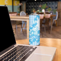 Blue Palaka Hawaiian And Japanese Skinny Tumbler Maneki Neko And Sakura Bloom DT05 - Polynesian Pride