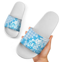 Blue Palaka Hawaiian And Japanese Slide Sandals Maneki Neko And Sakura Bloom DT05 - Polynesian Pride