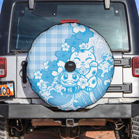 Blue Palaka Hawaiian And Japanese Spare Tire Cover Maneki Neko And Sakura Bloom DT05 Blue - Polynesian Pride