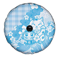 Blue Palaka Hawaiian And Japanese Spare Tire Cover Maneki Neko And Sakura Bloom DT05 - Polynesian Pride