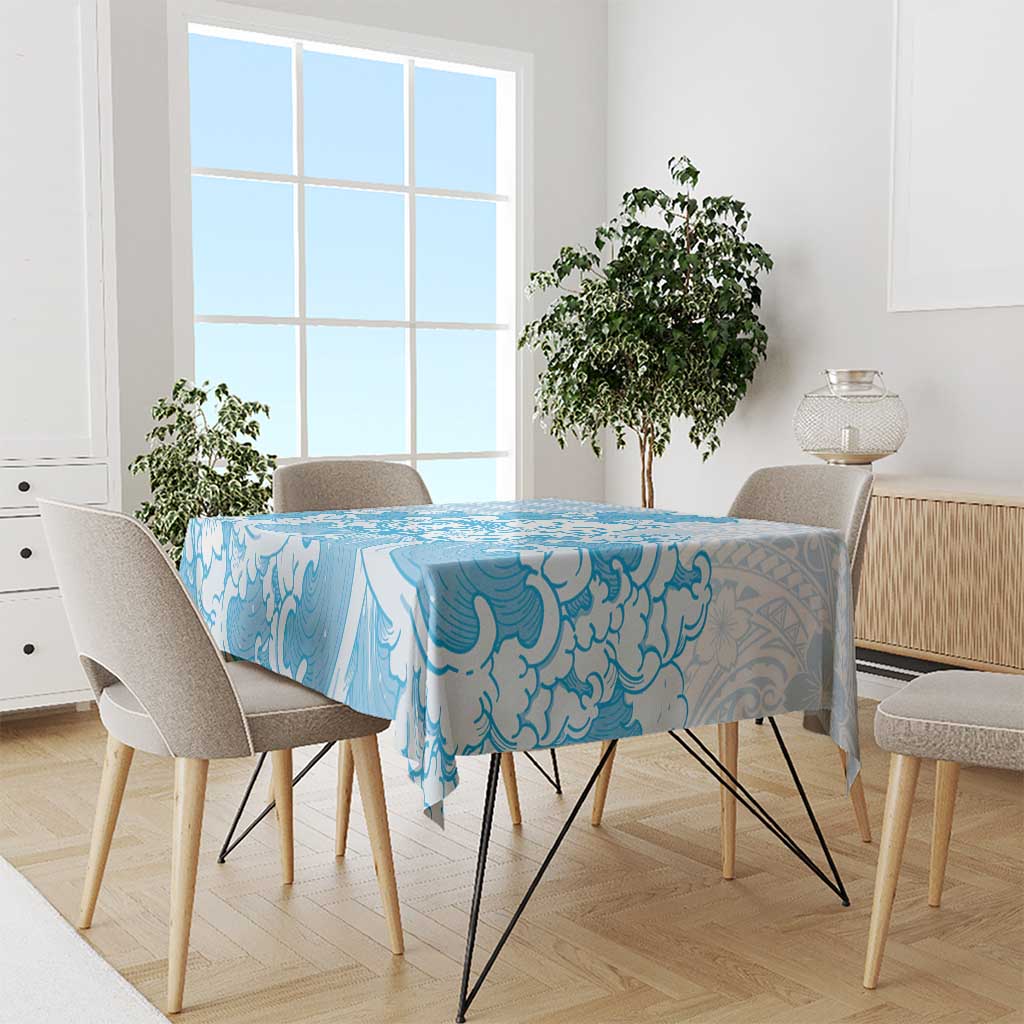Blue Palaka Hawaiian And Japanese Tablecloth Maneki Neko And Sakura Bloom DT05 - Polynesian Pride