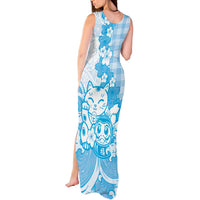 Blue Palaka Hawaiian And Japanese Tank Maxi Dress Maneki Neko And Sakura Bloom DT05 - Polynesian Pride