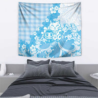 Blue Palaka Hawaiian And Japanese Tapestry Maneki Neko And Sakura Bloom DT05 - Polynesian Pride