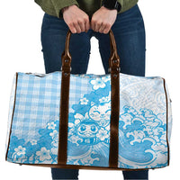 Blue Palaka Hawaiian And Japanese Travel Bag Maneki Neko And Sakura Bloom DT05 Blue - Polynesian Pride