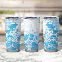 Blue Palaka Hawaiian And Japanese Tumbler Cup Maneki Neko And Sakura Bloom DT05 - Polynesian Pride