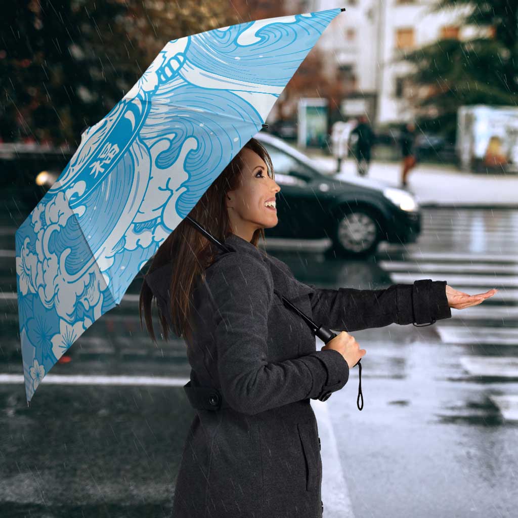 Blue Palaka Hawaiian And Japanese Umbrella Maneki Neko And Sakura Bloom DT05 - Polynesian Pride