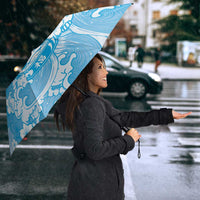 Blue Palaka Hawaiian And Japanese Umbrella Maneki Neko And Sakura Bloom DT05 - Polynesian Pride