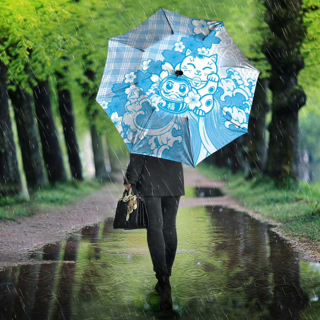 Blue Palaka Hawaiian And Japanese Umbrella Maneki Neko And Sakura Bloom DT05 - Polynesian Pride