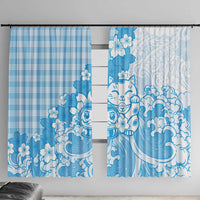 Blue Palaka Hawaiian And Japanese Window Curtain Maneki Neko And Sakura Bloom