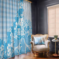 Blue Palaka Hawaiian And Japanese Window Curtain Maneki Neko And Sakura Bloom