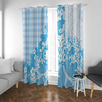 Blue Palaka Hawaiian And Japanese Window Curtain Maneki Neko And Sakura Bloom