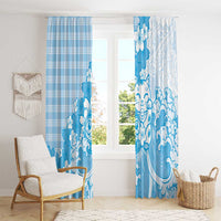Blue Palaka Hawaiian And Japanese Window Curtain Maneki Neko And Sakura Bloom