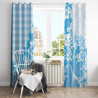 Blue Palaka Hawaiian And Japanese Window Curtain Maneki Neko And Sakura Bloom