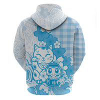 Blue Palaka Hawaiian And Japanese Zip Hoodie Maneki Neko And Sakura Bloom DT05 - Polynesian Pride