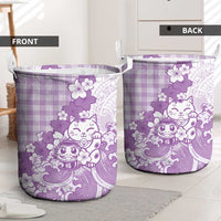 Purple Palaka Hawaiian And Japanese Laundry Basket Maneki Neko And Sakura Bloom DT05 - Polynesian Pride
