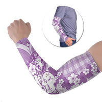 Purple Palaka Hawaiian And Japanese Arm Sleeves Maneki Neko And Sakura Bloom DT05 Set of 2 Purple - Polynesian Pride